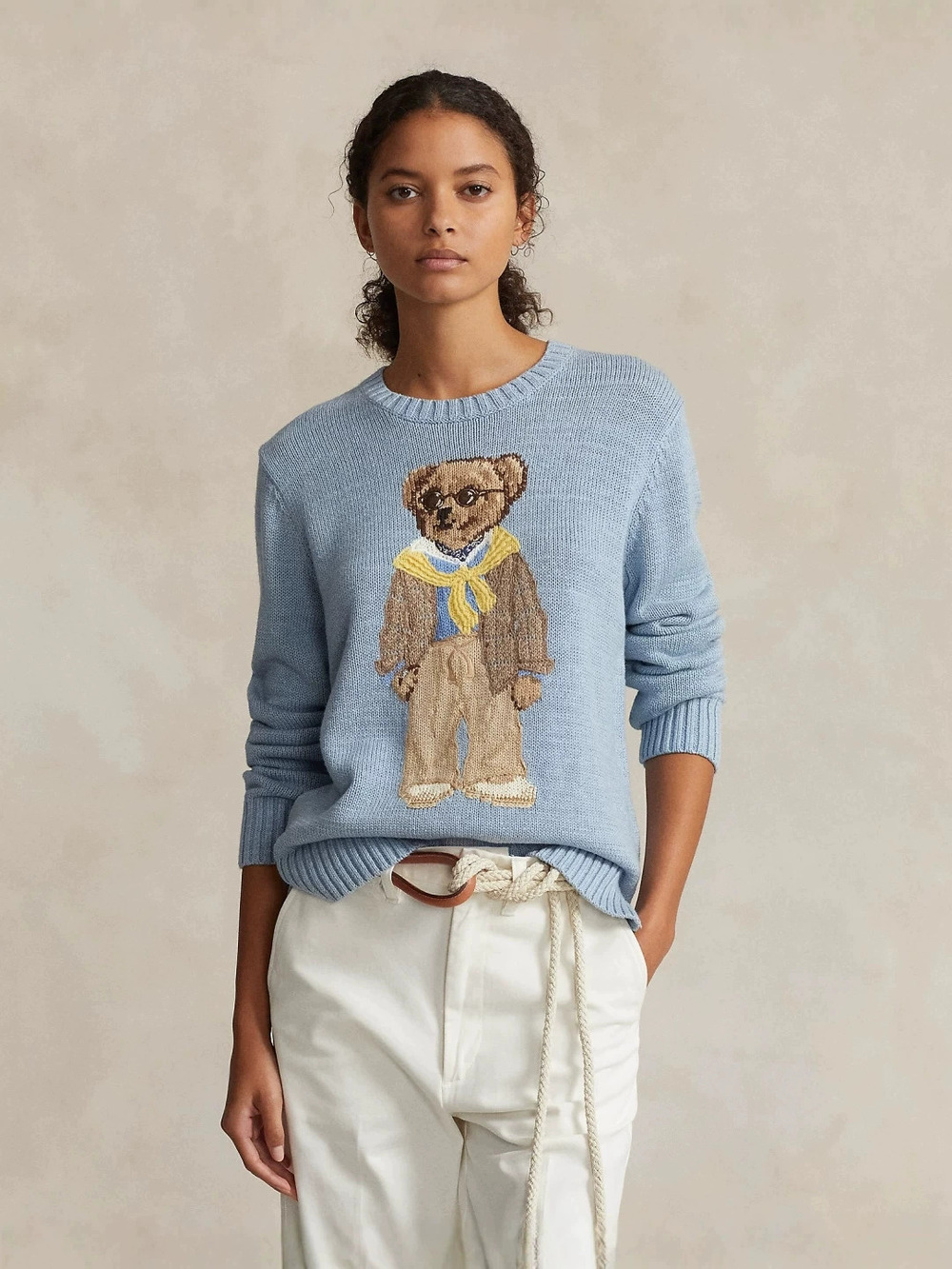 Zara Autumn Winter Vintage College Sunglasses Bear Embroidery Patch Knit Sweater